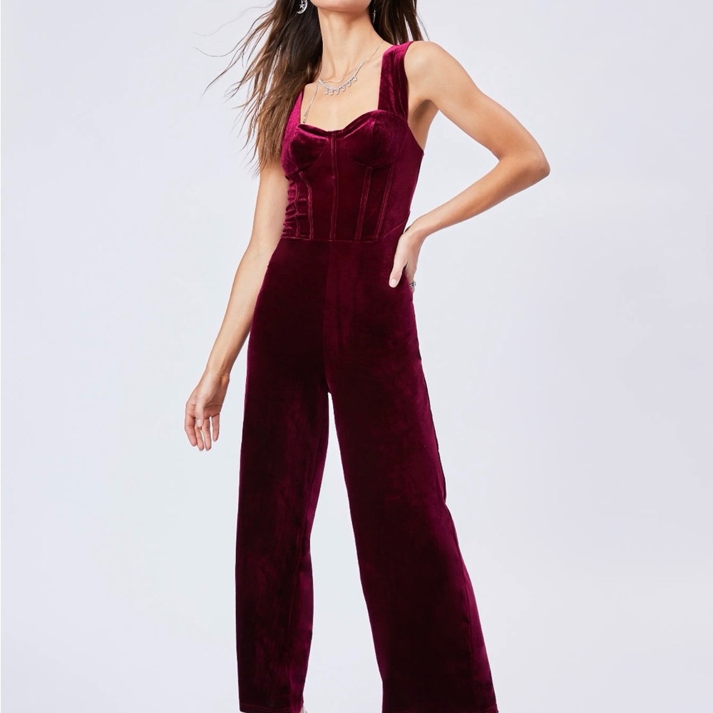 Cider Deep Red Velvet Jumpsuit